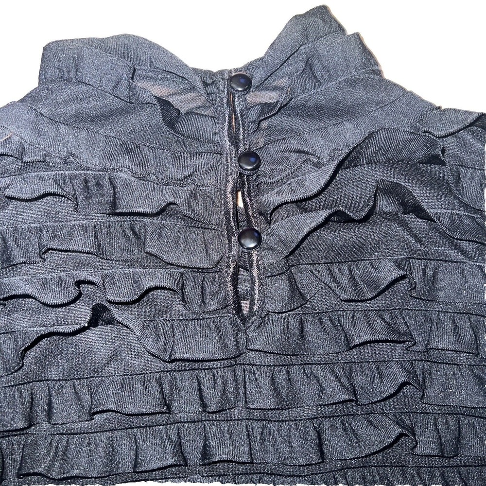 Black‎ Ruffle Gothy Sheer Top Witchy Derek Heart Button High Neck Size L - Picture 6 of 8
